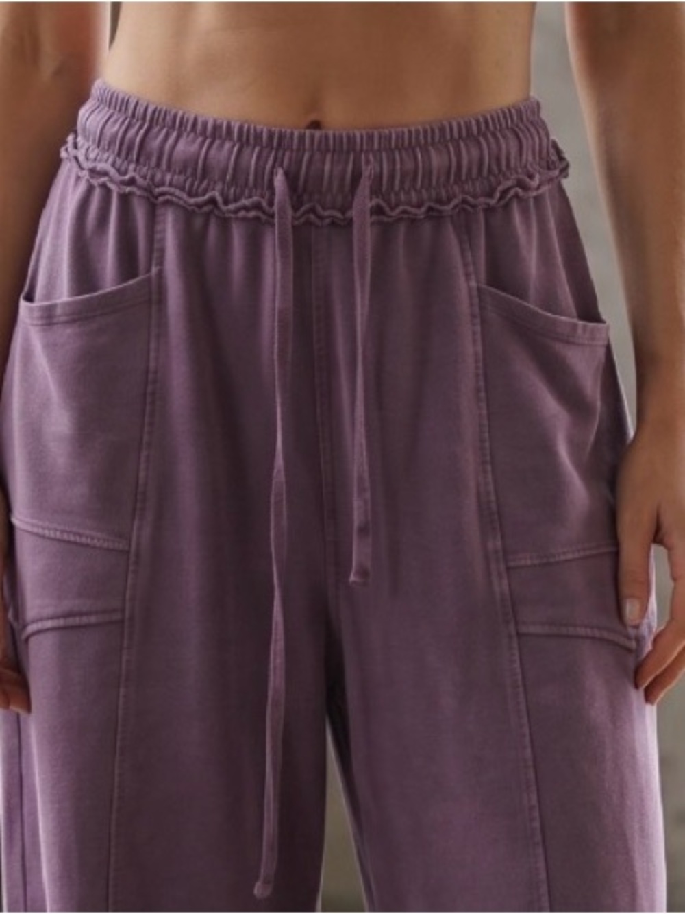 NWT Washed Barrel Drawstring Boho Sweats Sweatpants Relaxed Fit Pants Eggplant - Picture 11 of 11